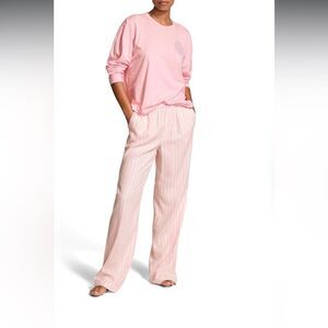 Victoria's Secret Pajama Set LongSleeve Cotton T-Shirt Flannel Pants Pink nwt